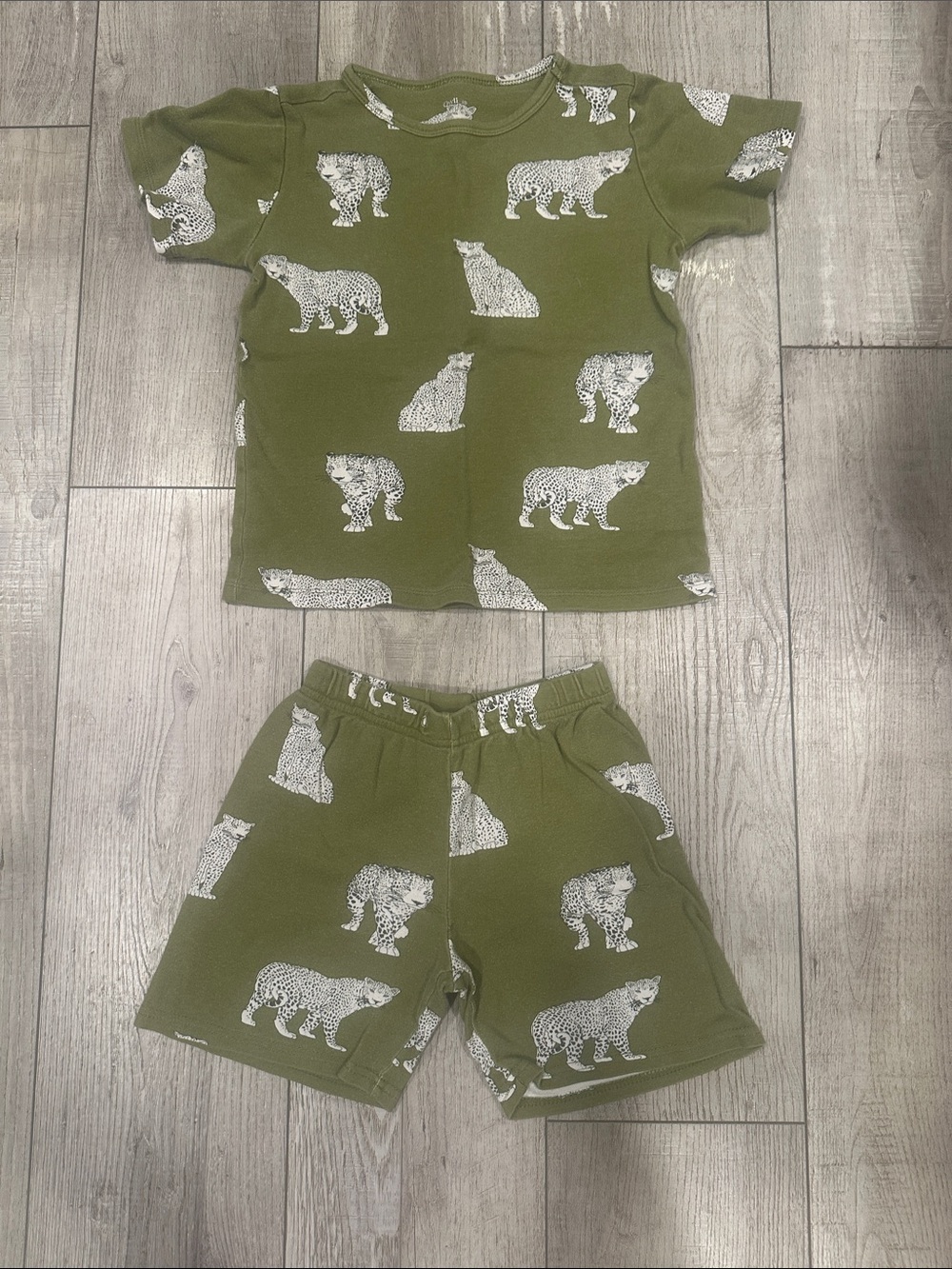 Kids Olive Green Animal Print Pajama Set